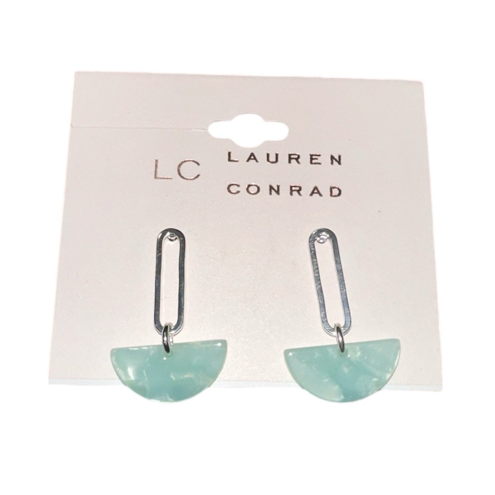 Lauren Conrad || NWT || Seaform Green Semicircle Silver Earrings